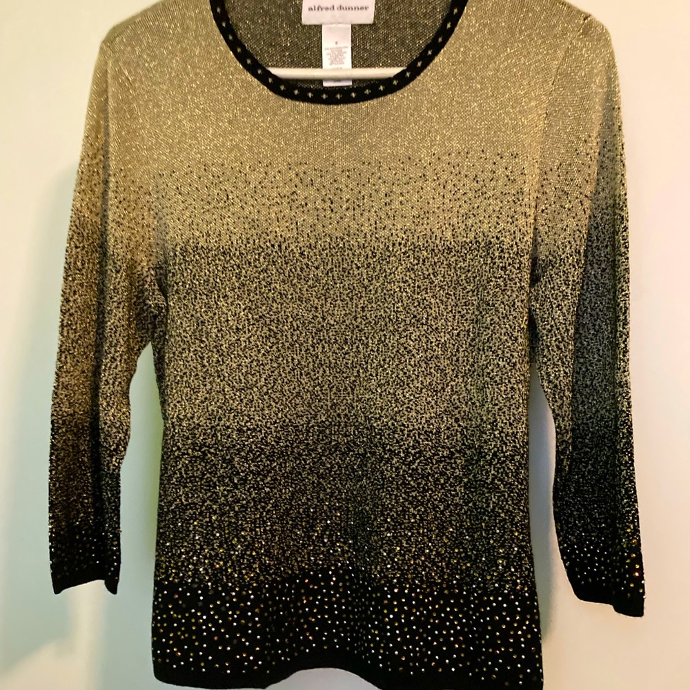 Alfred Dunner Black/Gold Pullover Sweater